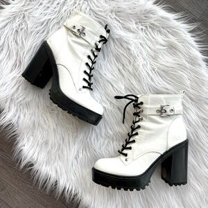 White heeled ankle booties